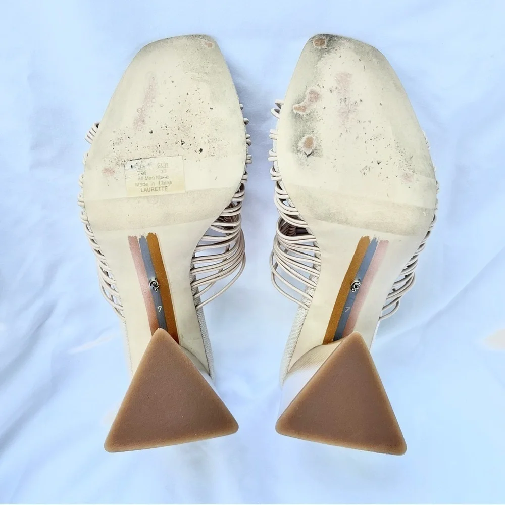 SAM EDELMAN | LAURETTE SLIP ON HEELED TRIANGLE BLOCK SANDALS SIZE 7